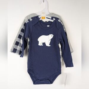 Hudson Baby Boy 3-Pack Long-Sleeve Bodysuit Onesies NWT Blue/Grey/Plaid Polar